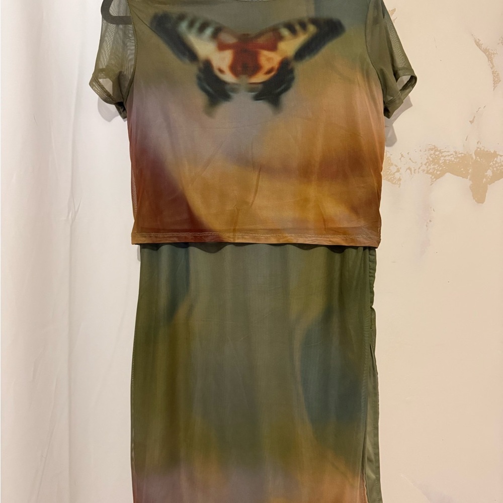 Multicolor Sheer Dress with Abstract Design